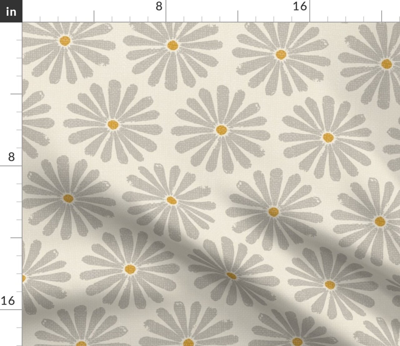 Neutral Daisy Simple Flowers Earth Tone Cool Gray On Cream Custom Printed Fabric by Spoonflower Various Fabrics by the Yard or Fat Quarter